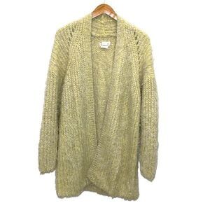 Anthropologie Womens Larkin Shimmer Metallic Fuzzy Eyelash Cardigan Yellow Large